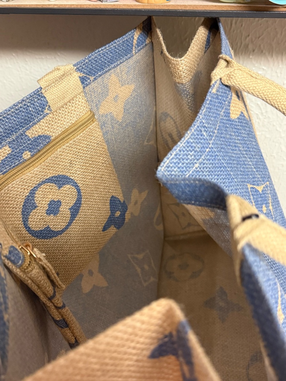 Unbranded Blue Jute Lined Tote Bag - Picture 3 of 3